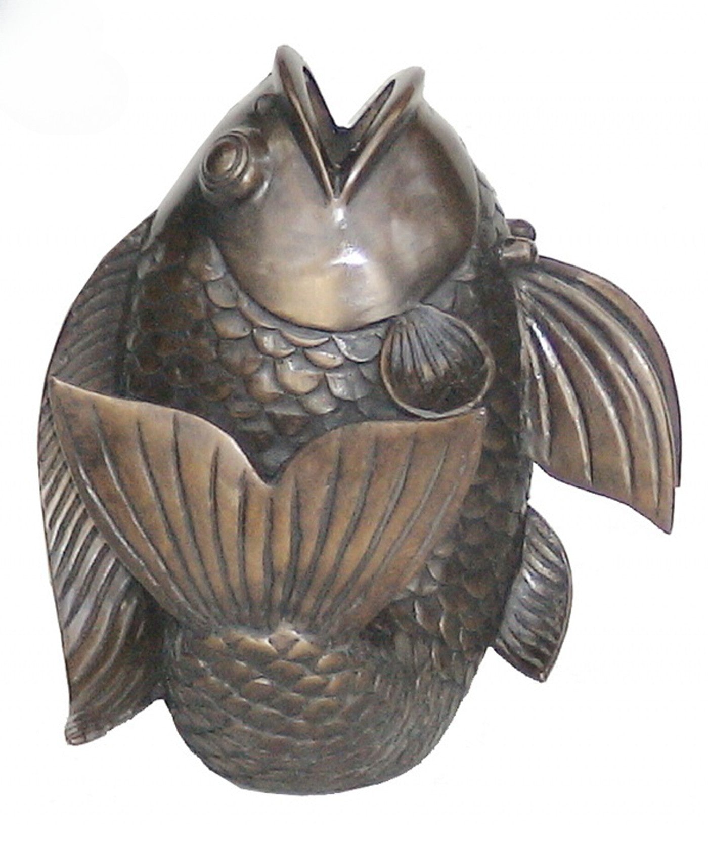 bronze luxury handmade furniture fish sculpture, perfect for modern luxury decor, on a white background.