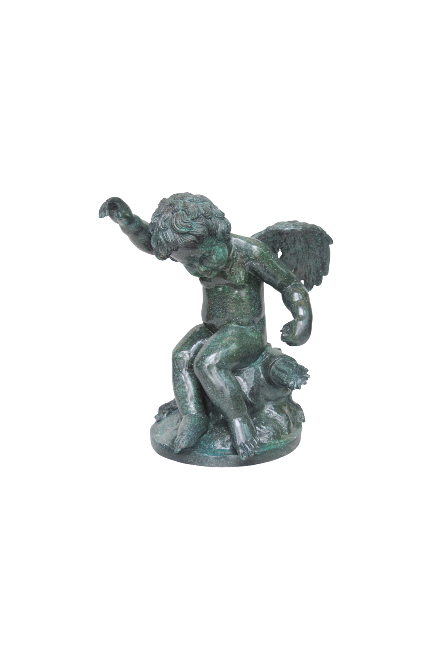 Bronze statue of an angel on a white background