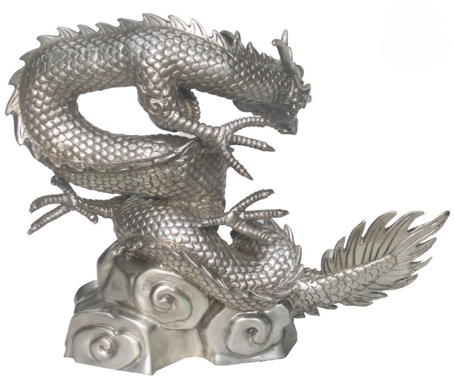 Silver luxury handmade furniture dragon sculpture, ideal for modern luxury decor, on a white background. - Back side