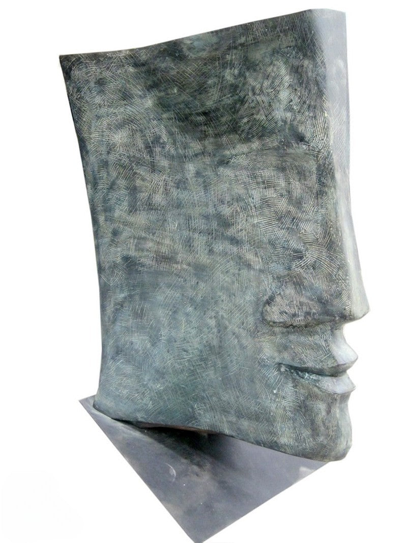 Brass luxury handmade furniture sculpture of a face, perfect for modern luxury decor, on a white background. - Different angle