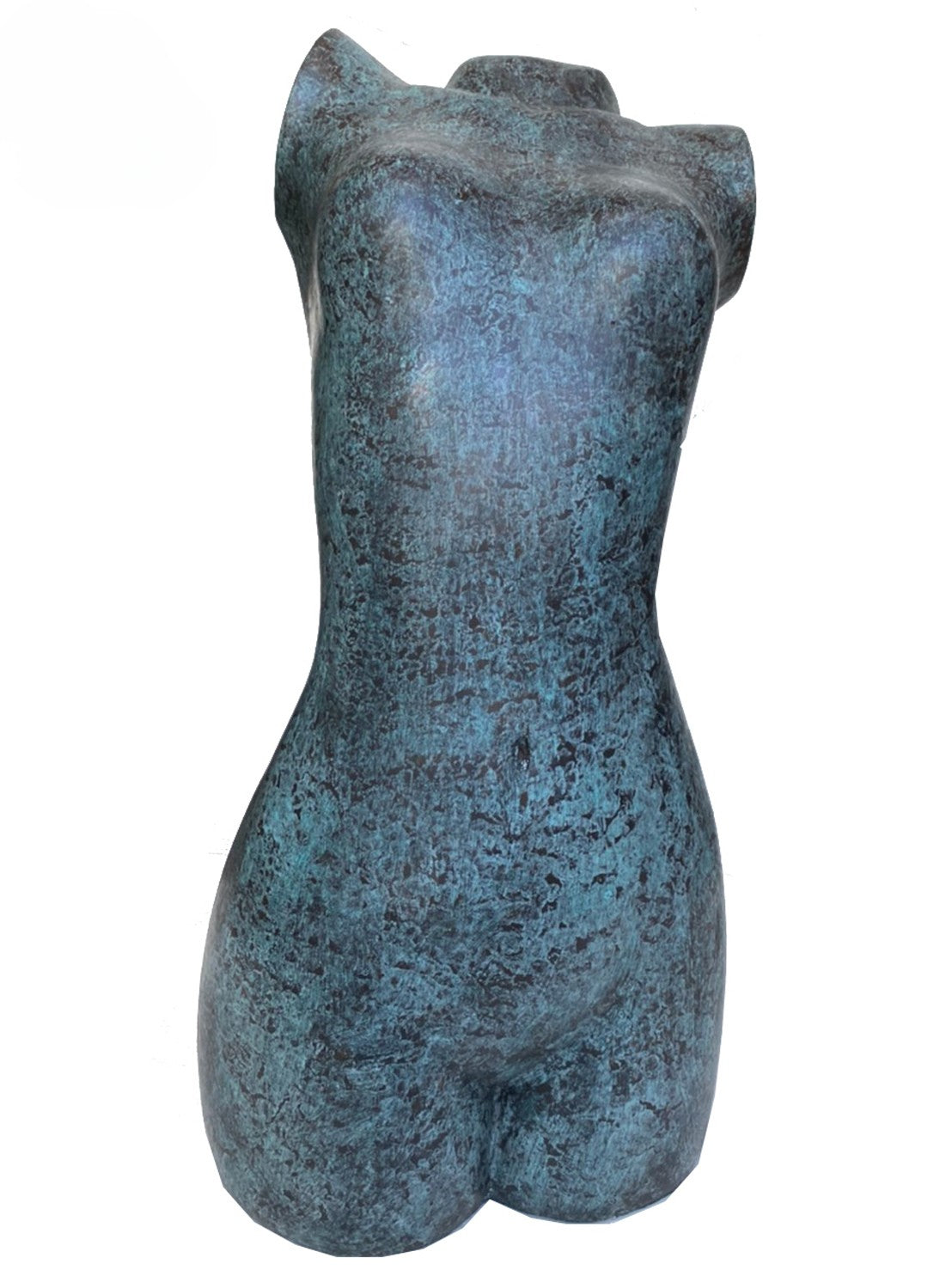 Bronze luxury handmade furniture sculpture of a female torso, ideal for modern luxury decor, on a white background. Front Side