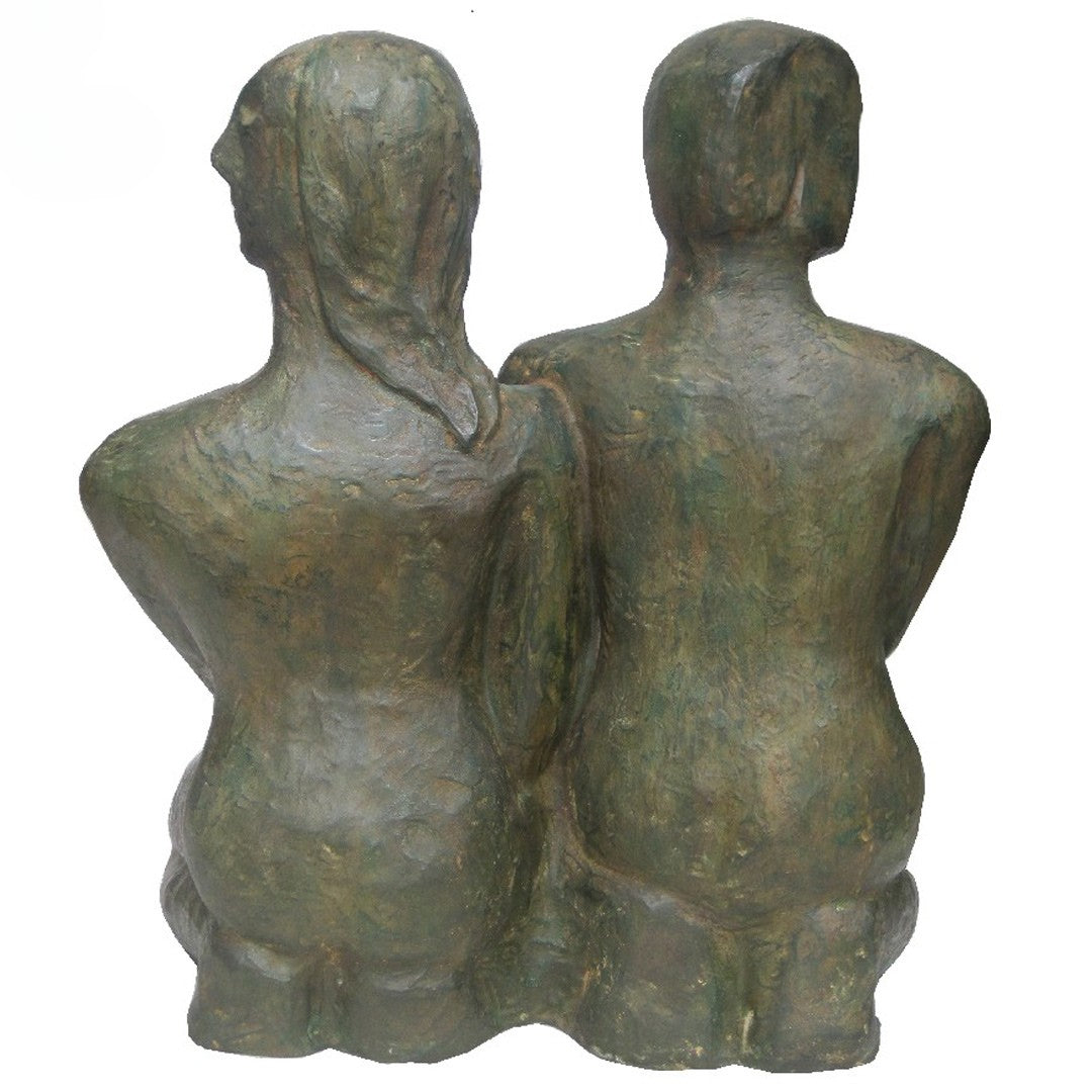 Two bronze luxury handmade furniture statues of standing figures, ideal for modern luxury decor, on a white background. - Back side