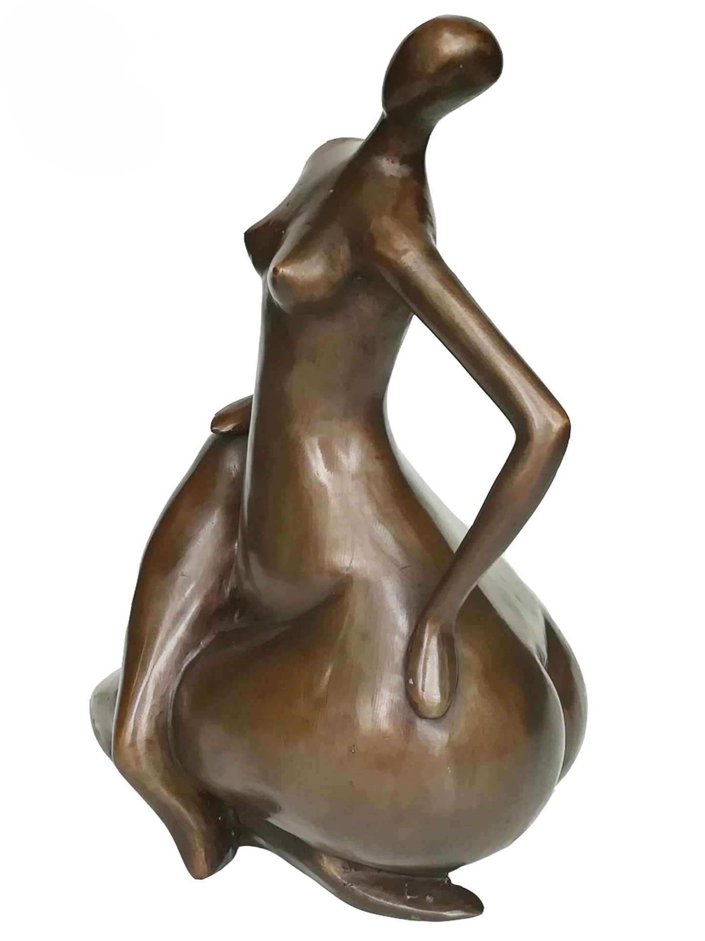 Bronze sculpture of a nude figure on a white background