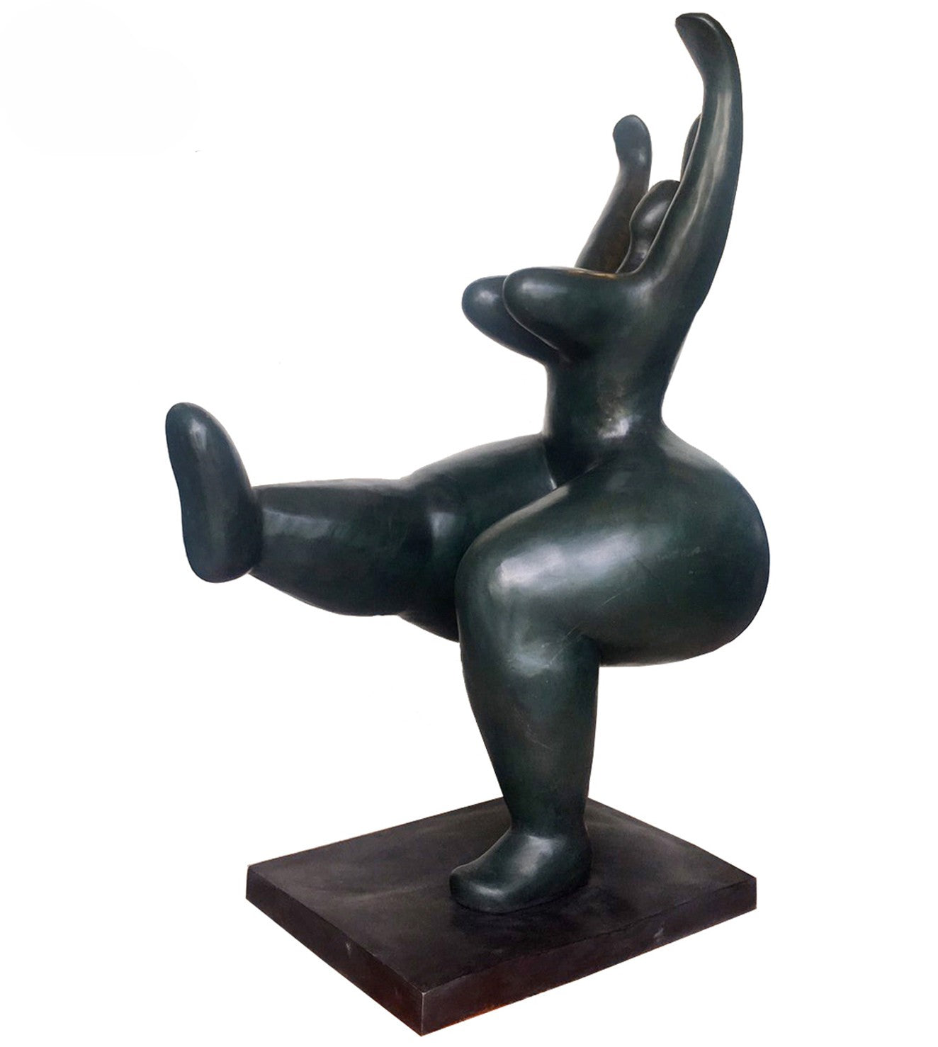 Bronze sculpture of a abstracted figure on a white background