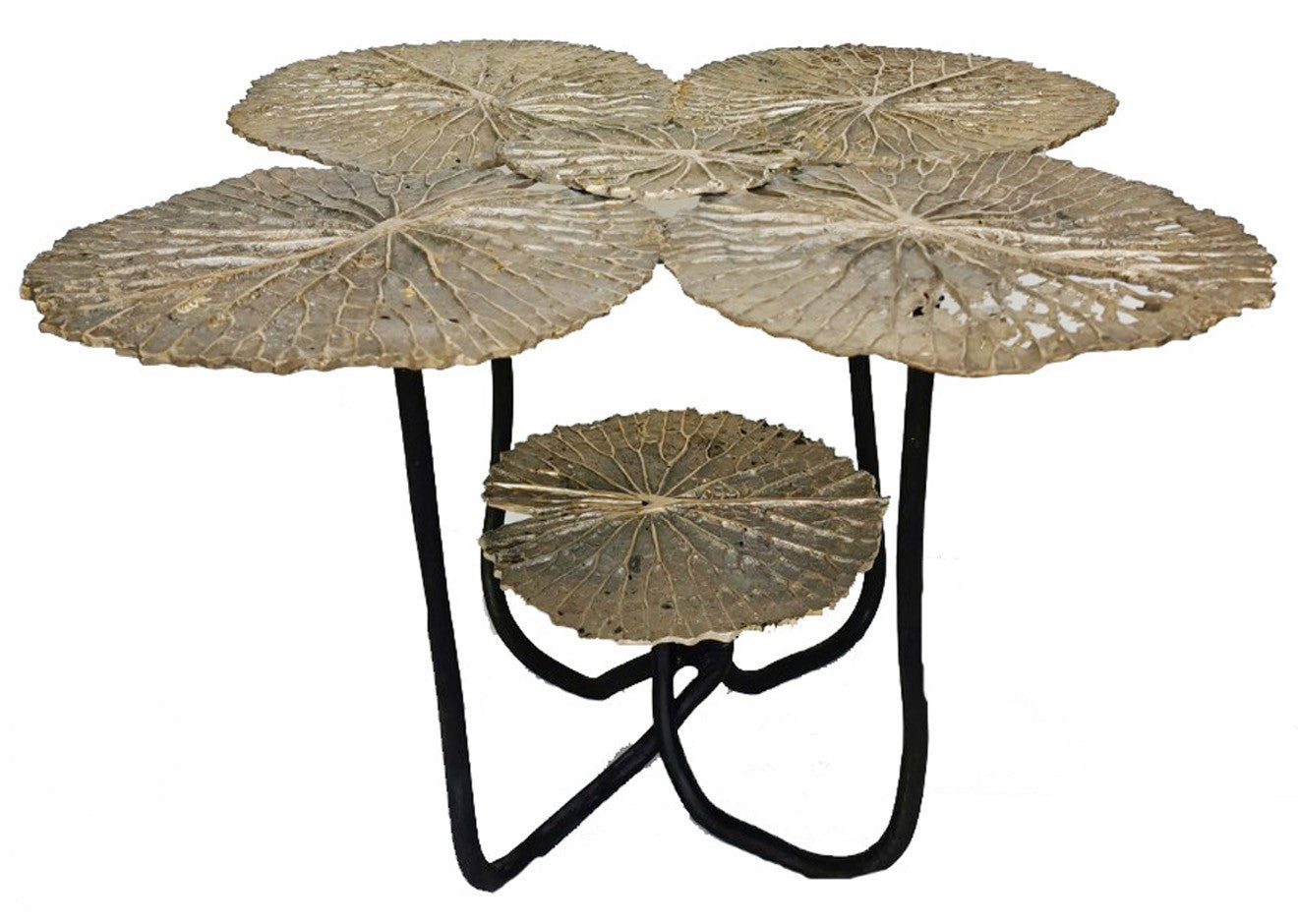 Decorative table with leaf-shaped tops on a white background
