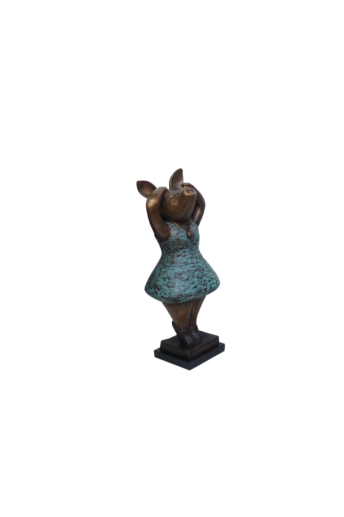 Statue of a piggy in a dress on a white background