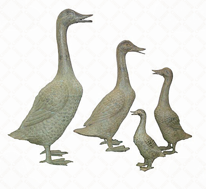 Set of four bronze luxury handmade furniture duck sculptures, ideal for modern luxury decor, on a white background.