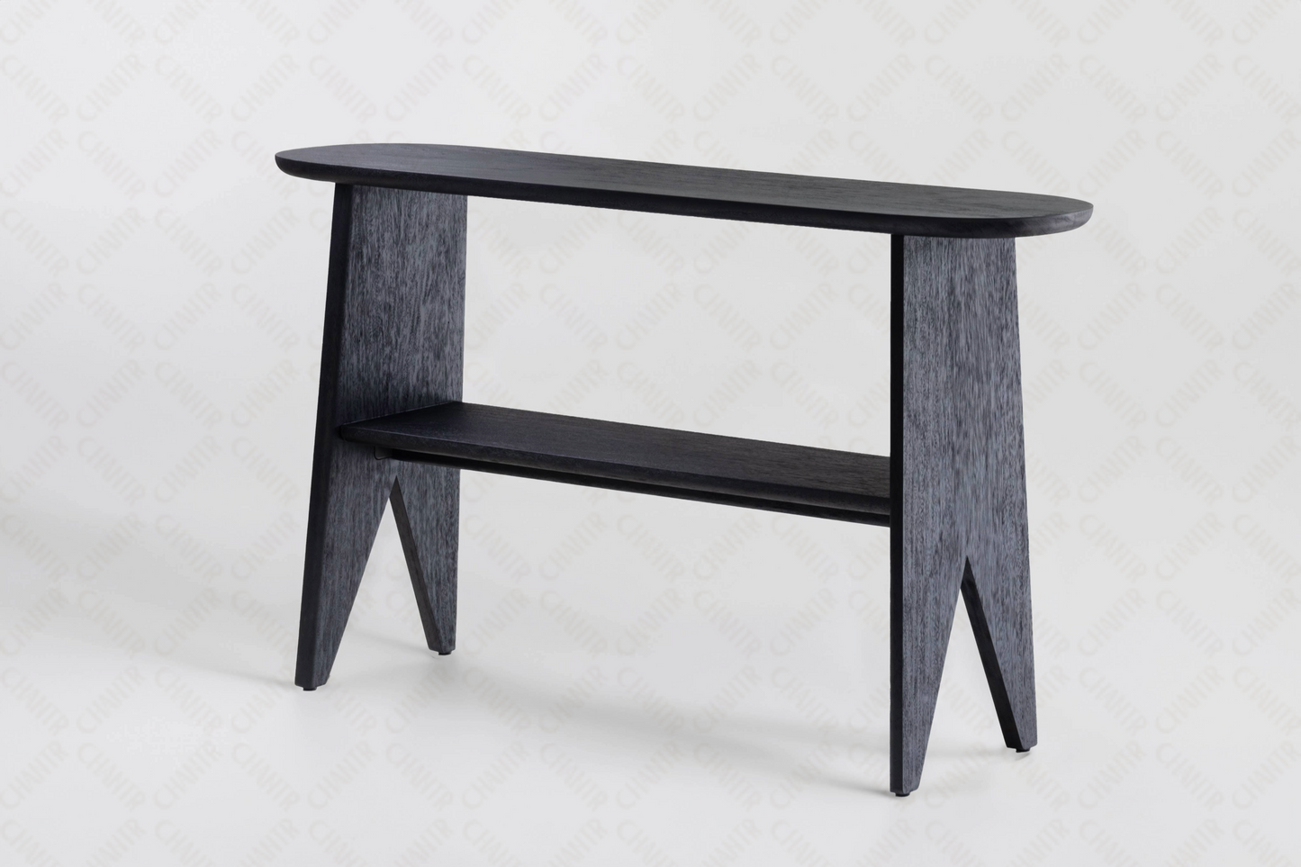 Black luxury handmade furniture console table made of acacia wood, ideal for modern luxury decor, on a white background.