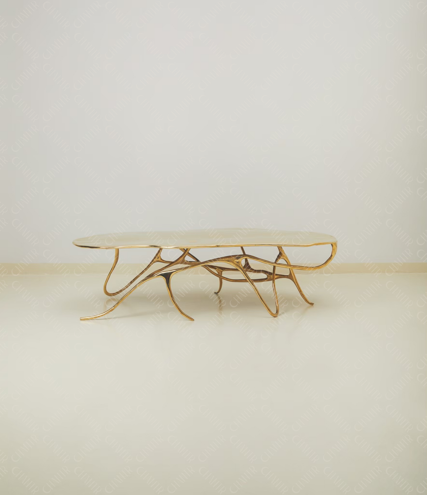 Gold brass luxury handmade furniture bench with modern design, ideal for modern luxury decor, on a white background - straight angle