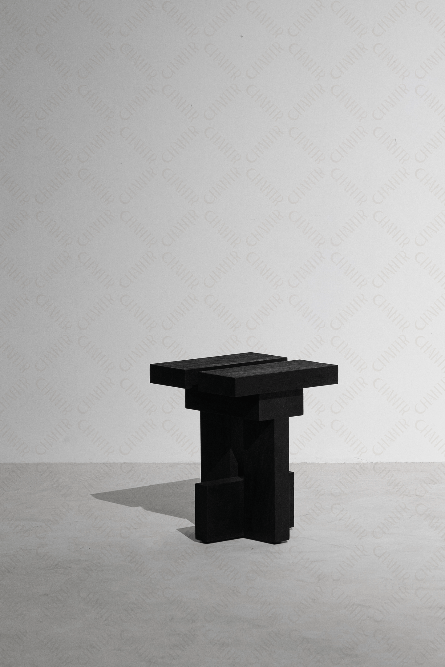 Side angle - Black luxury handmade furniture abstract sculpture, ideal for modern luxury decor, on a white background.