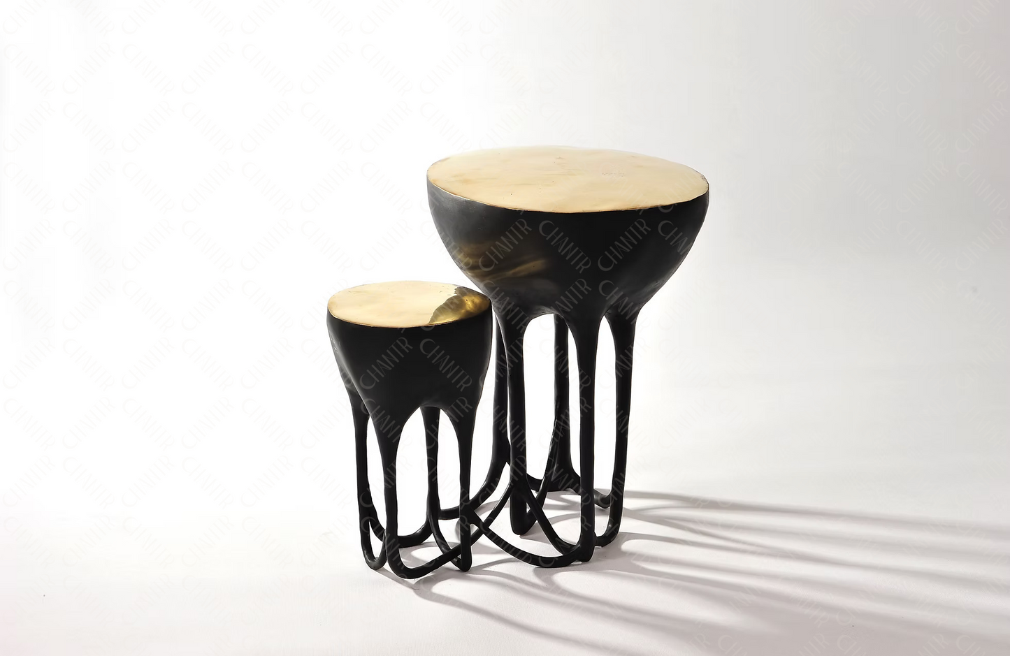 Black brass luxury handmade furniture side table with two levels, perfect for modern luxury decor, on a white background.