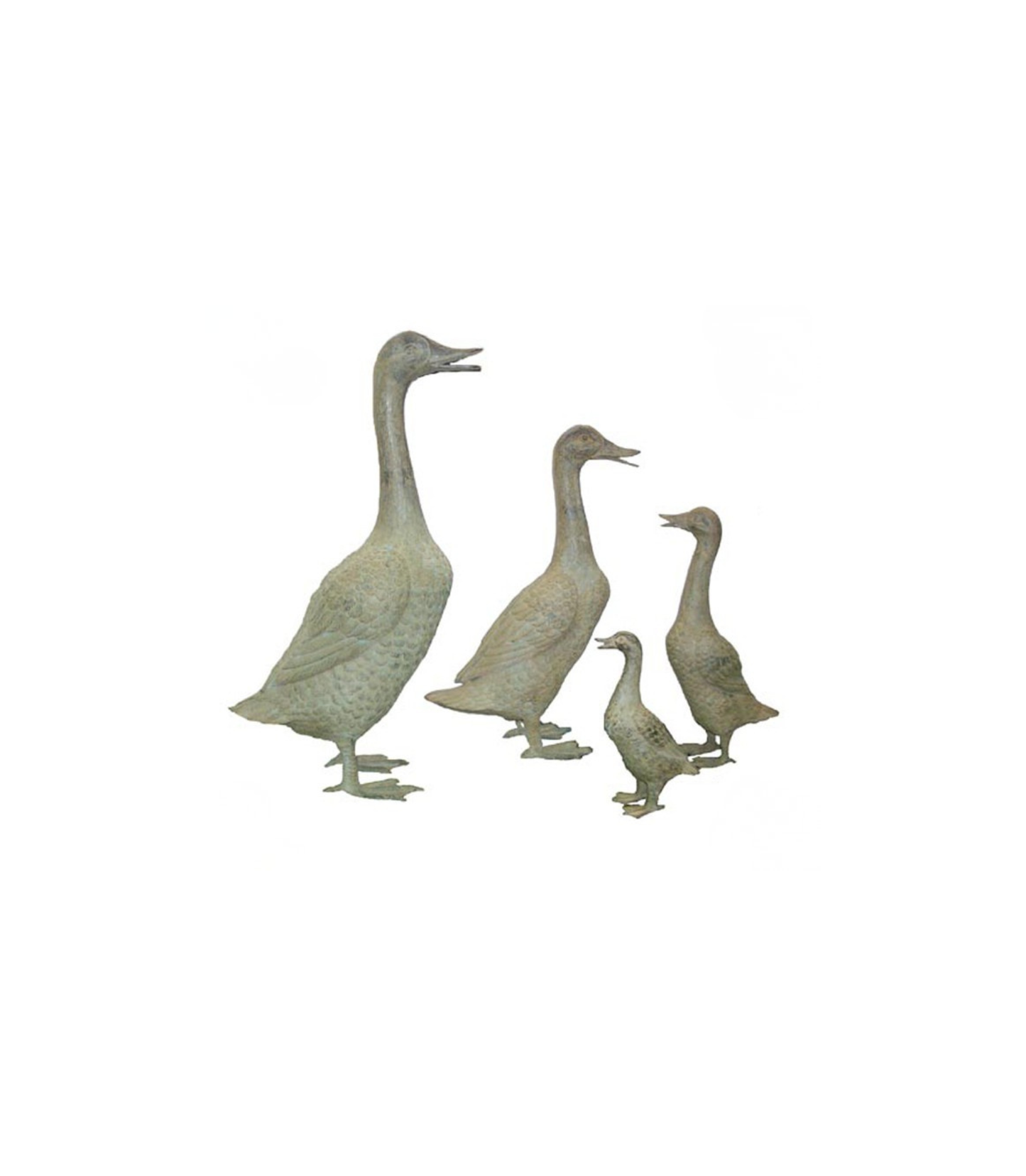 Set of four bronze luxury handmade furniture duck sculptures, ideal for modern luxury decor, on a white background.