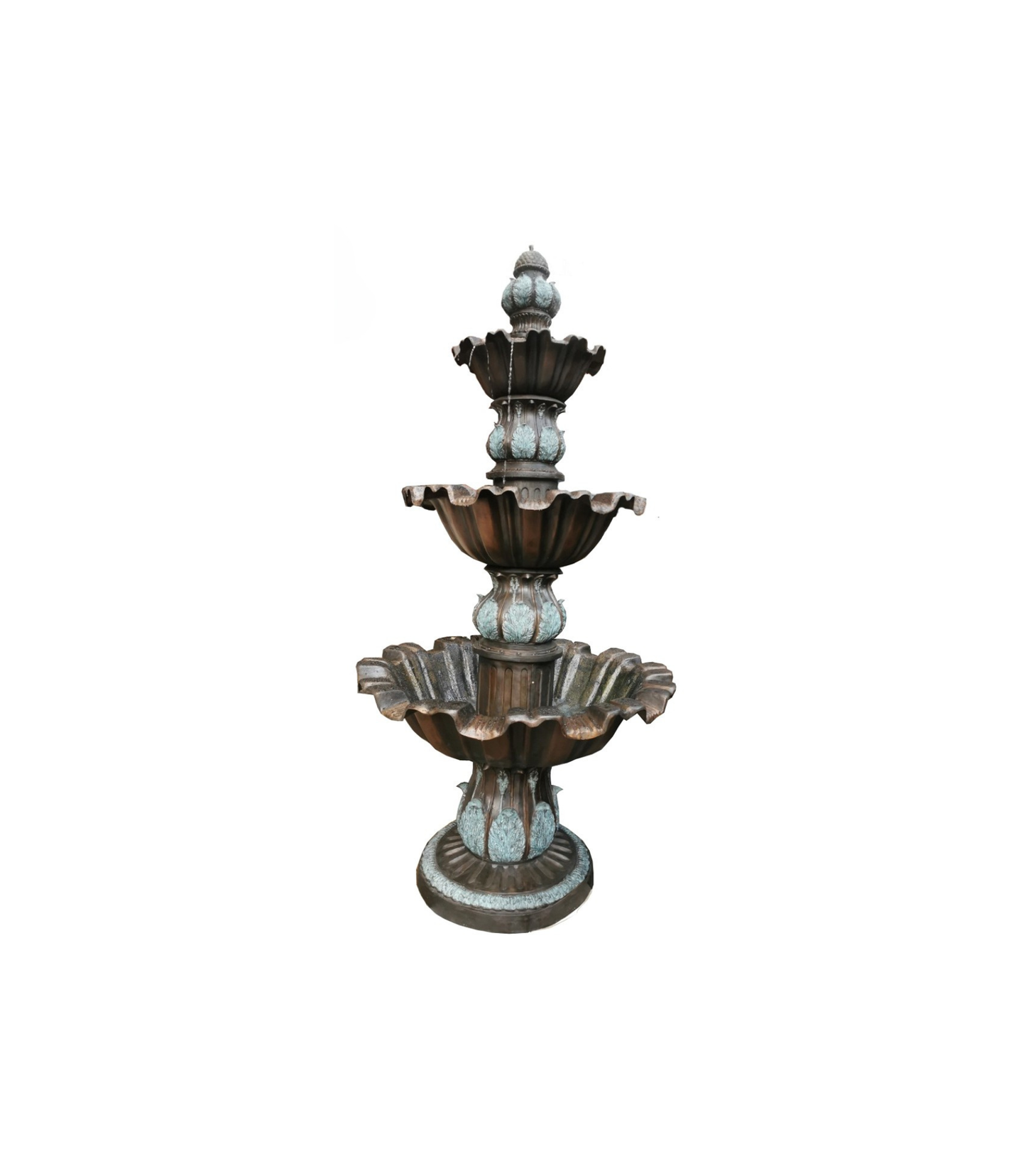 Decorative three-tiered luxury handmade furniture fountain, ideal for modern luxury decor, on a white background.