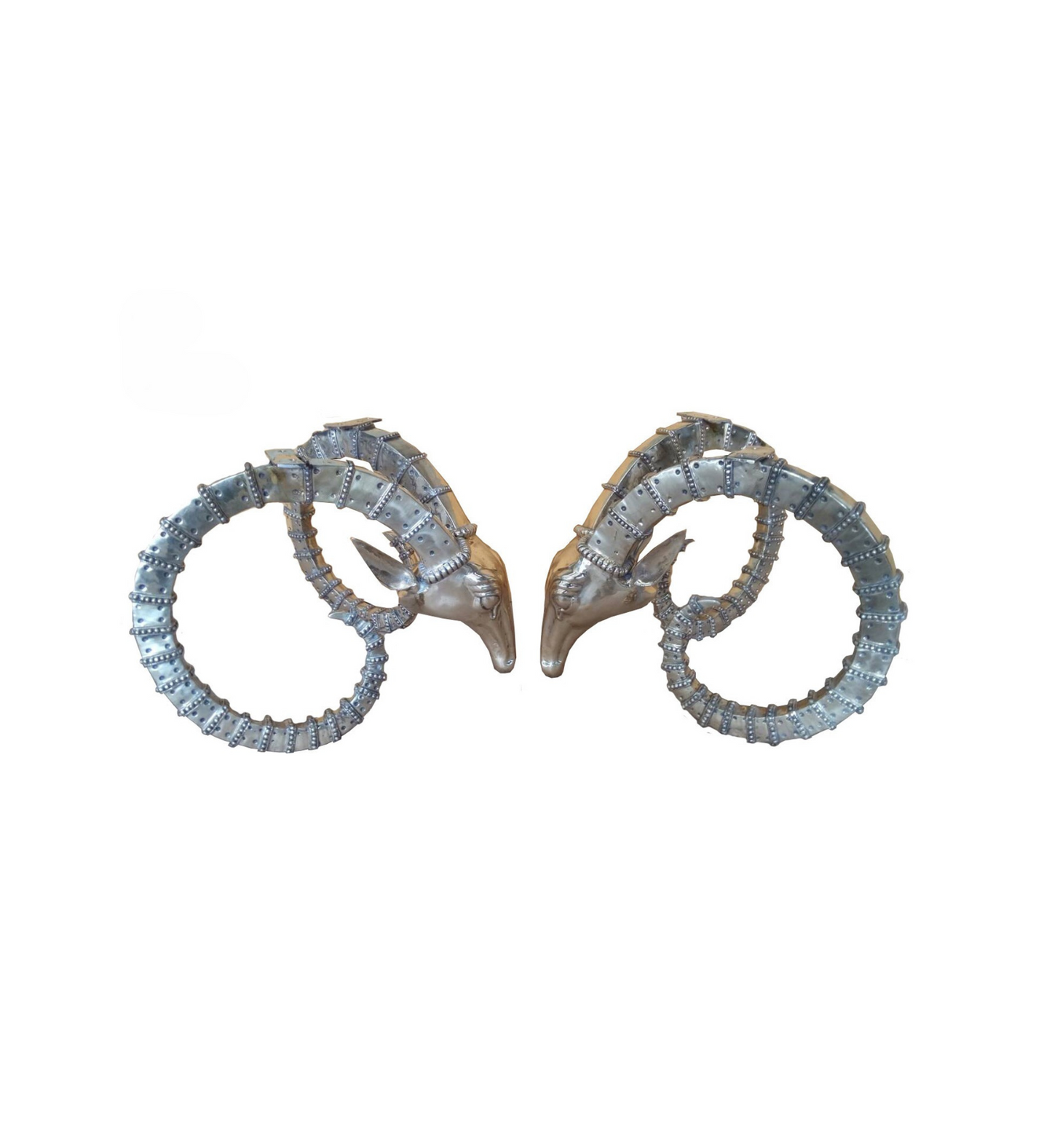 Pair of luxury handmade furniture table bases resembling deer heads with antlers, perfect for modern luxury decor, on a white background.
