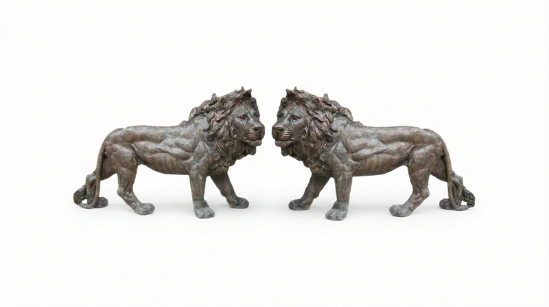 Large bronze lion statue.