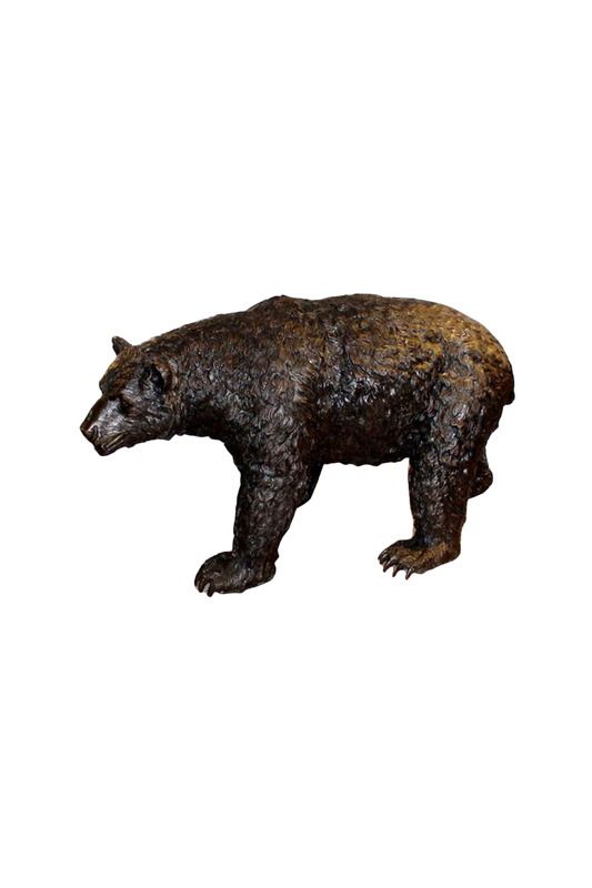 bronze bear statue on for feet look left on white background. Luxury Handmade Decor