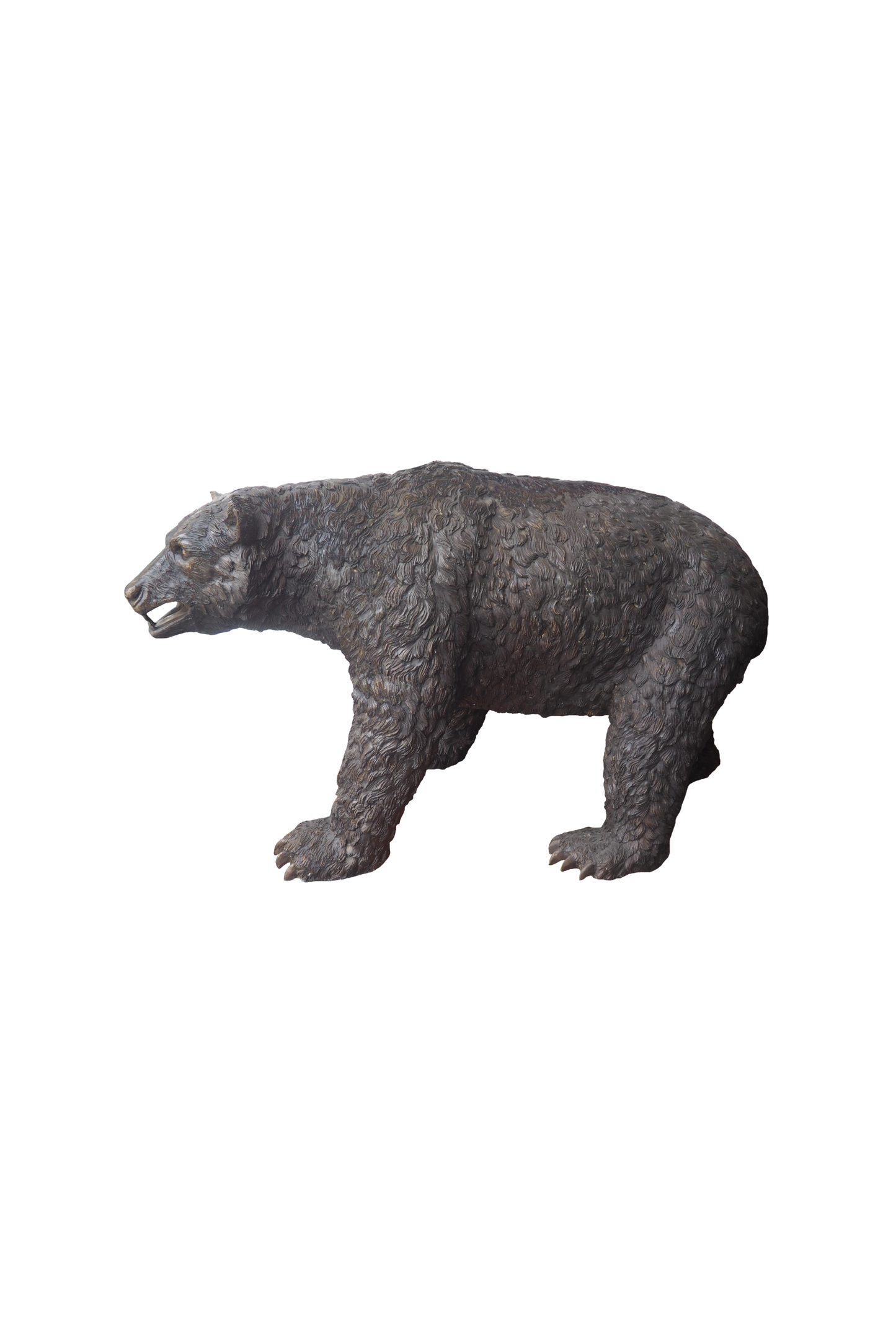 bronze bear statue on for feet look left on white background. Luxury Handmade Decor