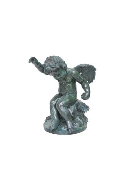 Bronze statue of an angel on a white background