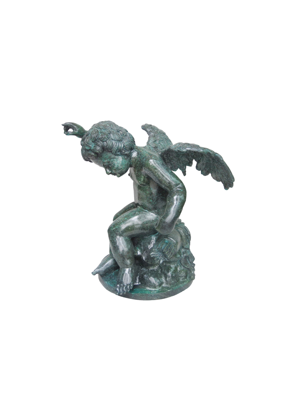 Bronze statue of an angel on a white background