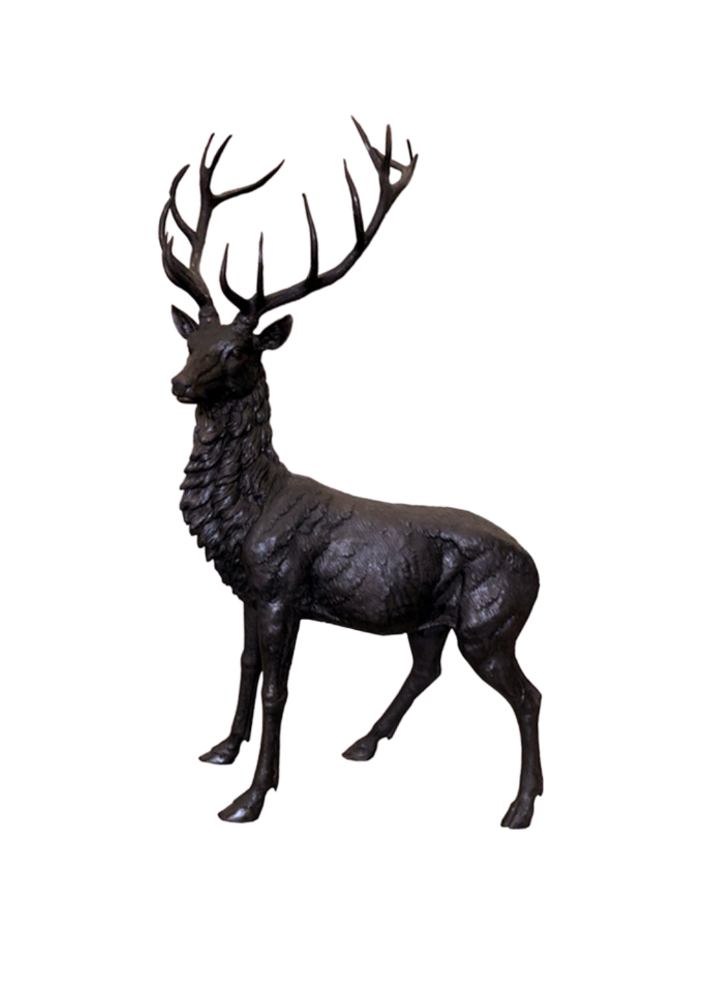 Bronze deer statue on a white background
