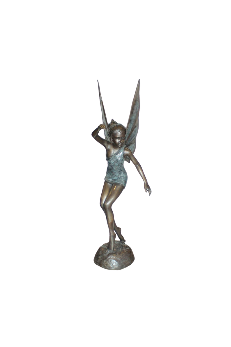Bronze fairy statue on a white background
