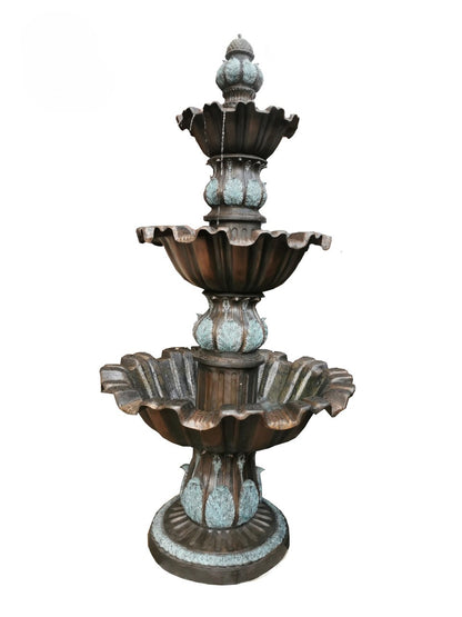 Decorative three-tiered luxury handmade furniture fountain, ideal for modern luxury decor, on a white background.