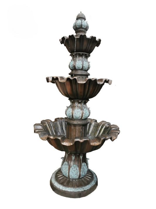 Decorative three-tiered luxury handmade furniture fountain, ideal for modern luxury decor, on a white background.