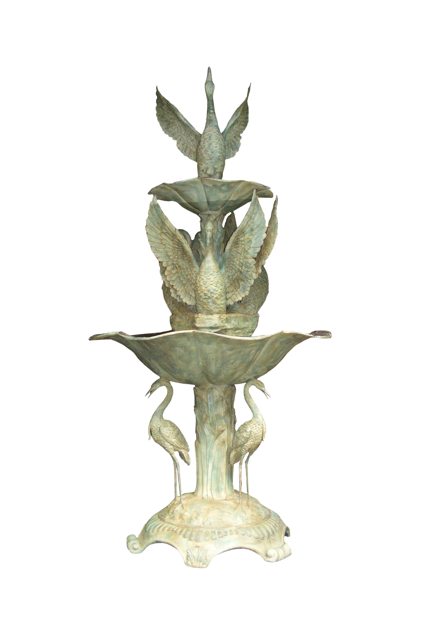 Decorative bronze sculpture with birds on a white background