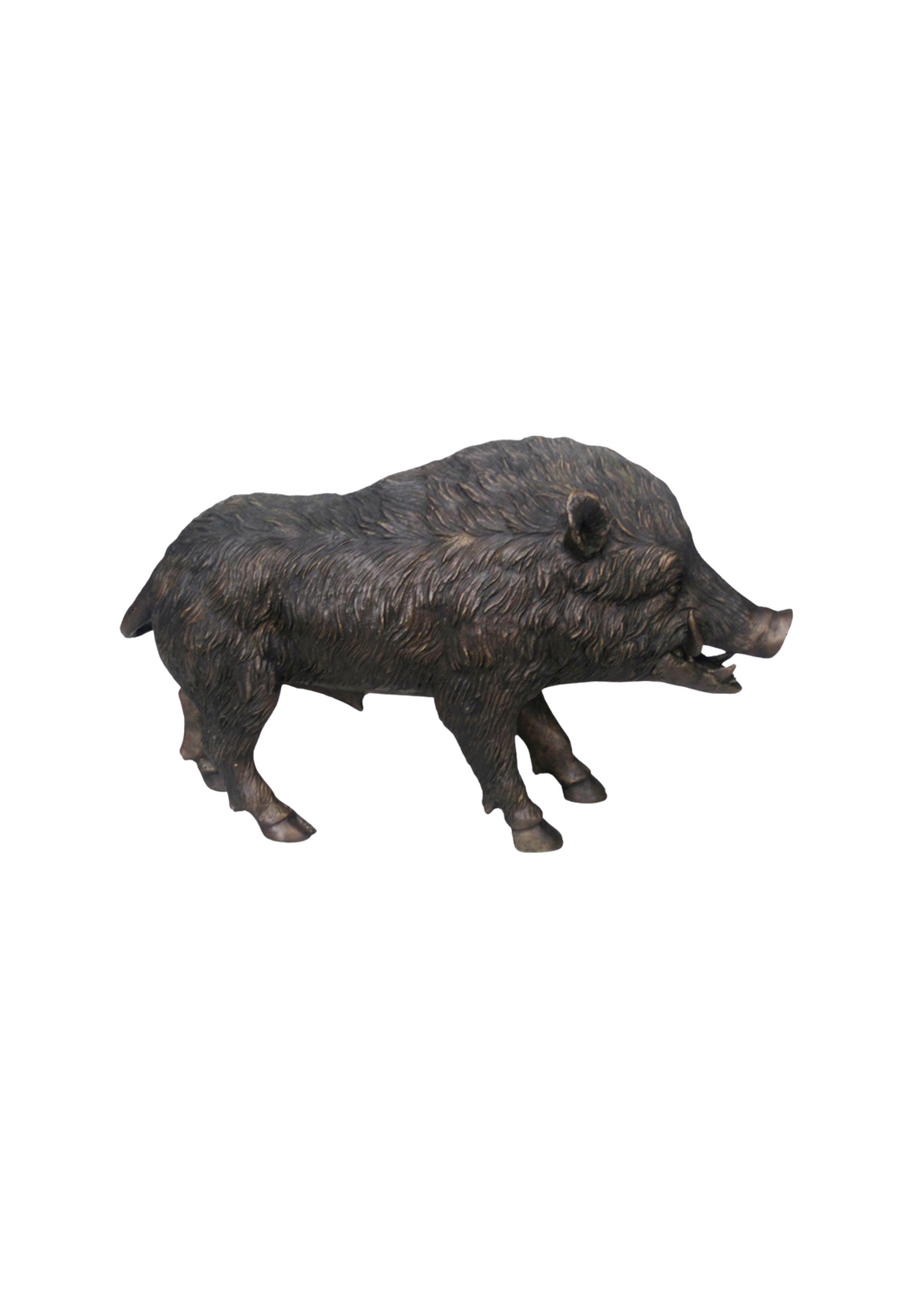 Bronze statue of a boar on a white background