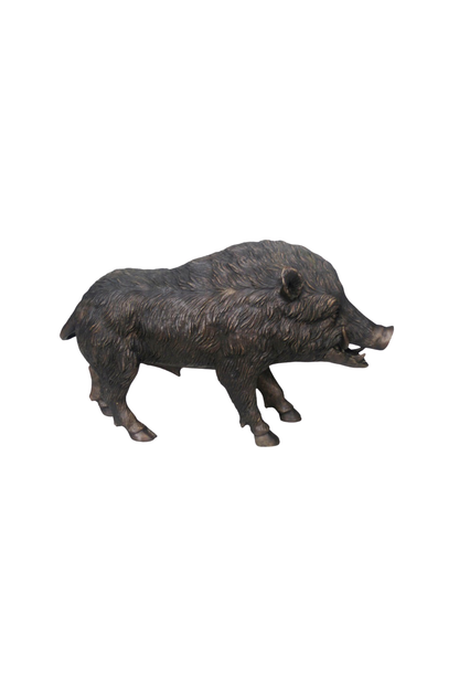 Bronze statue of a boar on a white background