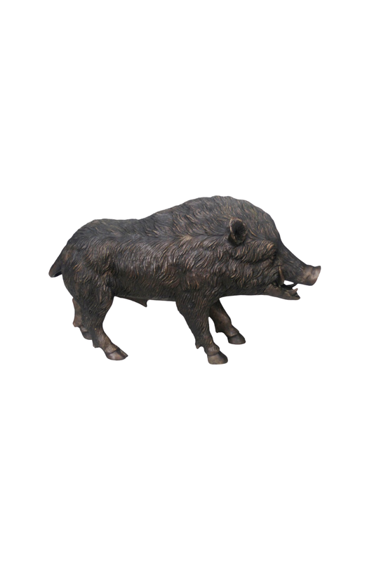 Bronze statue of a boar on a white background