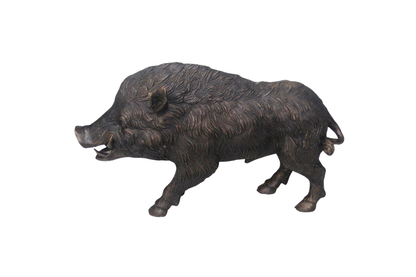 Bronze statue of a boar on a white background