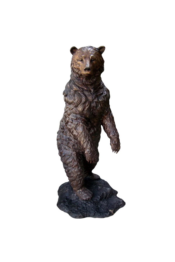 Bronze statue of a bear on a white background