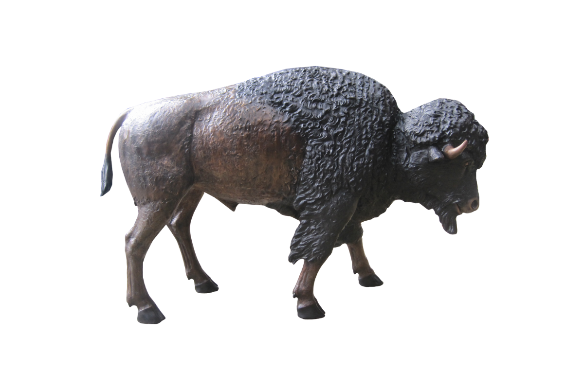 Bronze Statue of a bison on a white background