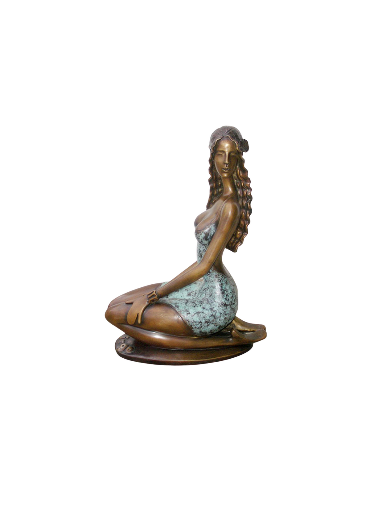 Statue of a lady sitting a white background