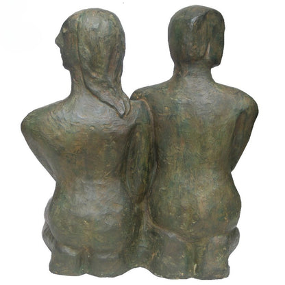 Two bronze luxury handmade furniture statues of standing figures, ideal for modern luxury decor, on a white background. - Back side