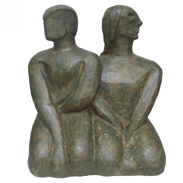 Two bronze luxury handmade furniture statues of standing figures, ideal for modern luxury decor, on a white background.