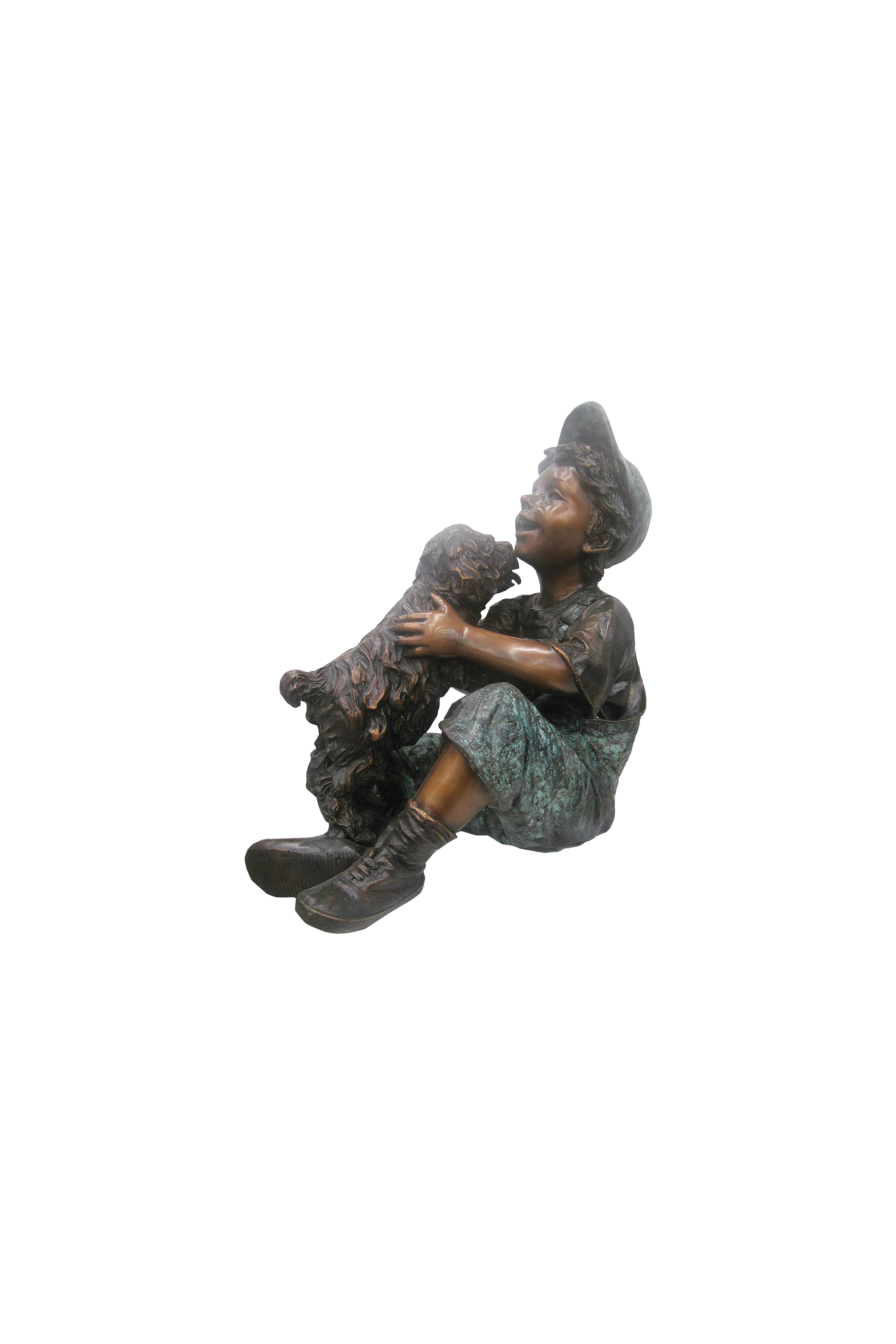 Bronze statue of a woman holding a child on a white background
