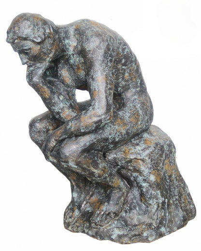 Bronze luxury handmade furniture statue of a thinker, perfect for modern luxury decor, on a white background. Side angle