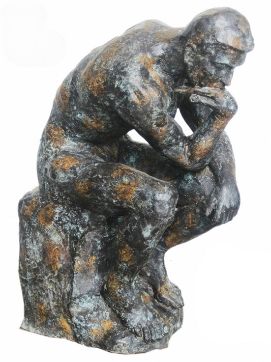 Bronze luxury handmade furniture statue of a thinker, perfect for modern luxury decor, on a white background.