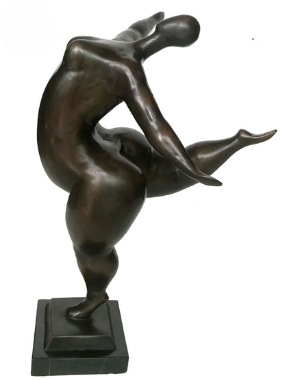Bronze sculpture of a abstracted figure on a white background