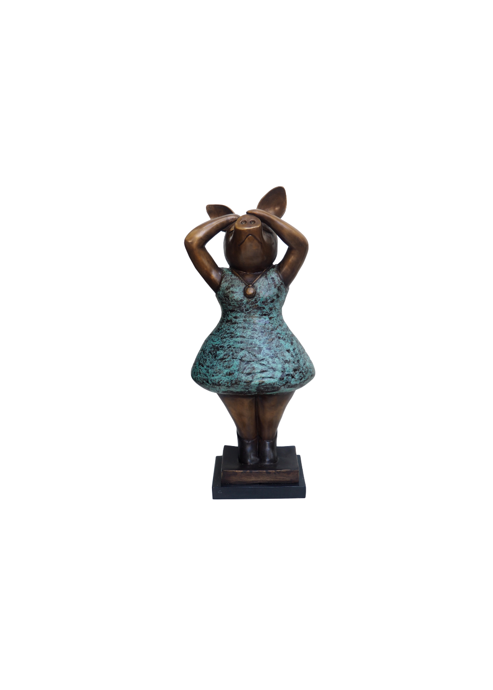 Statue of a piggy in a dress on a white background
