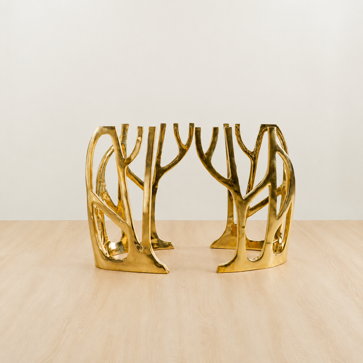 straight view of Gold brass console base.