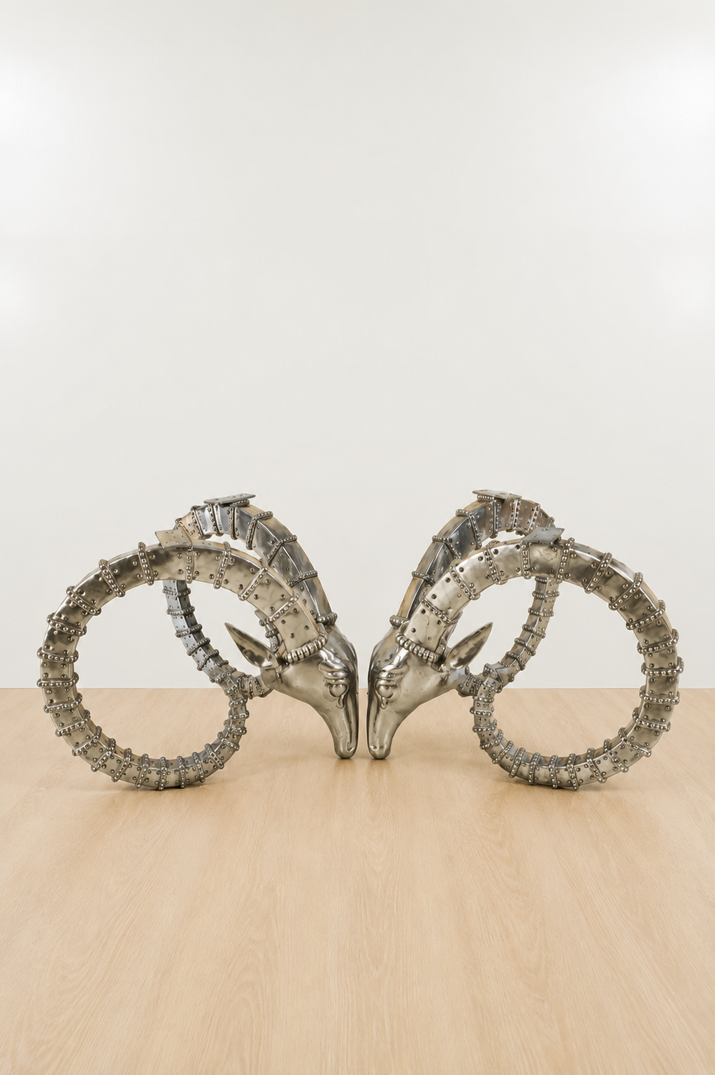 silver ram-head base and circular horns for a coffee table.