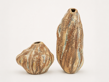 Small and big Brown and beige textured vase on a white background