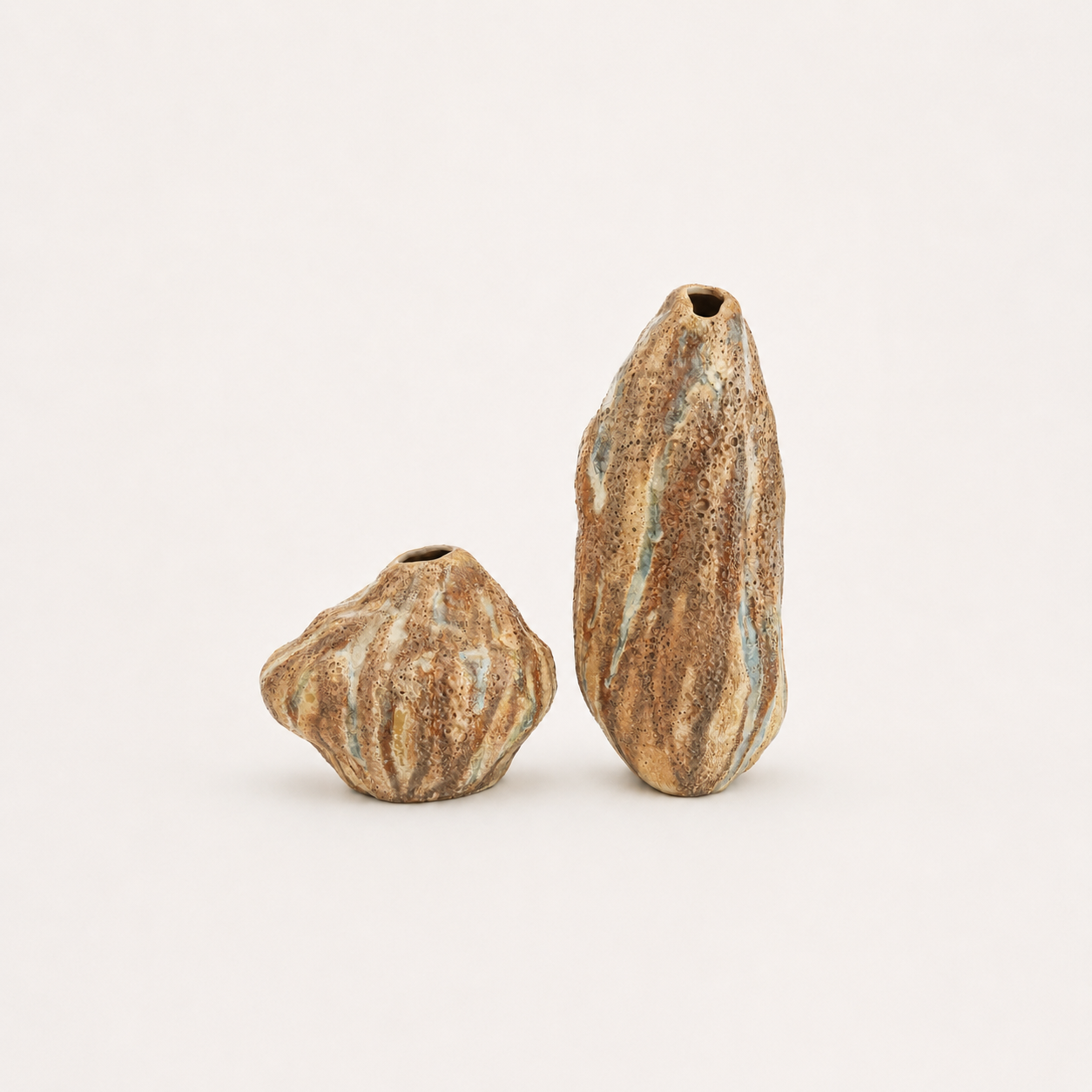 Small and big Brown and beige textured vase on a white background