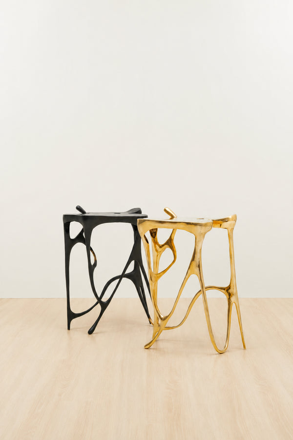 Gold and black modern brass tall side tables 