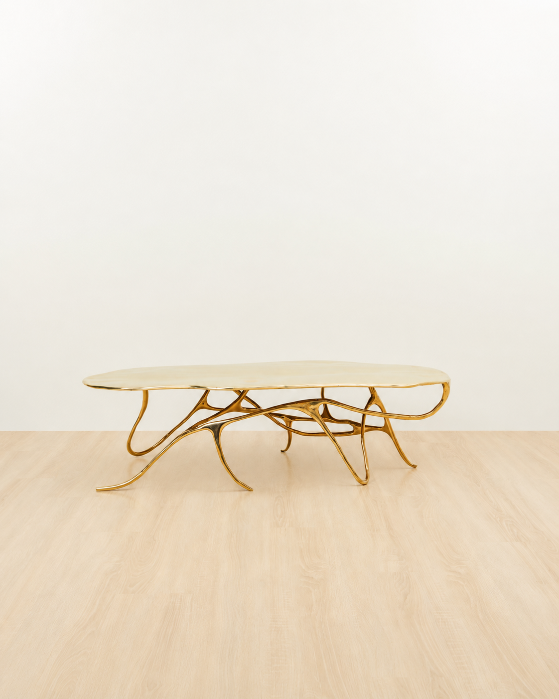 back view of polished brass (gold) coffee table