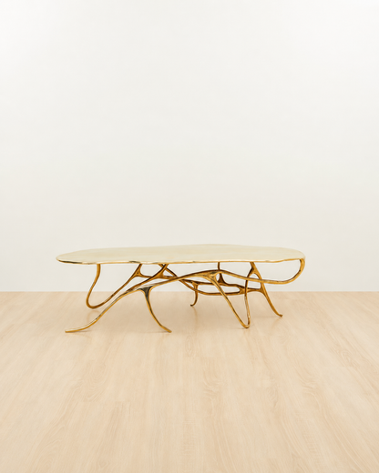 back view of polished brass (gold) coffee table