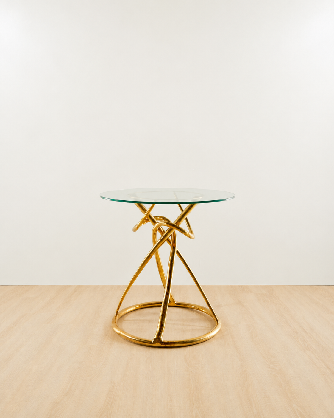 Gold brass entry table with glass top